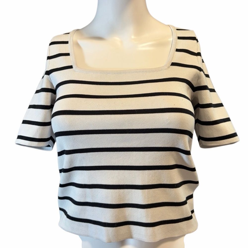 Happily Grey Striped Black and White Women's Top Size Medium